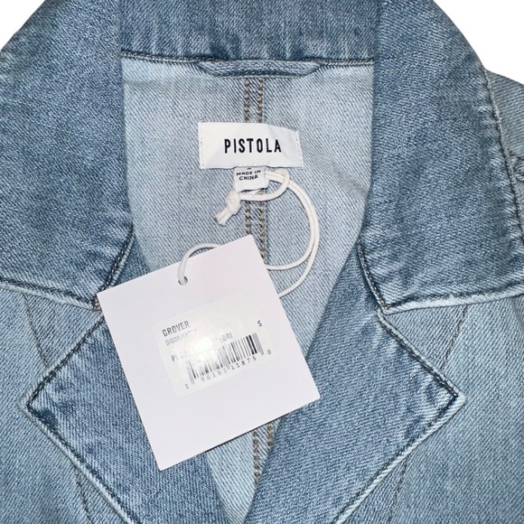 NWT Pistola Grover Light Blue Denim Short Sleeve Jumpsuit SMALL in Disoriented - Picture 6 of 11